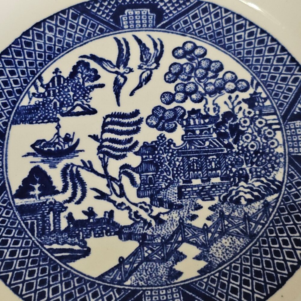 Royal USA Blue Willow Dinner Plates Salad Bowl lot Ironstone transferware Chinoi - Picture 3 of 13
